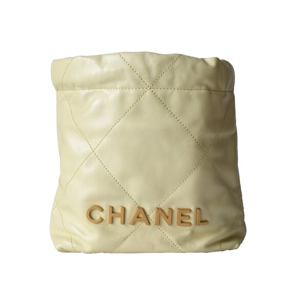 Chanel Shiny Calfskin Quilted Mini Chanel 22 Tote Bag Gold Hardware Light Yellow - Picture 1 of 4